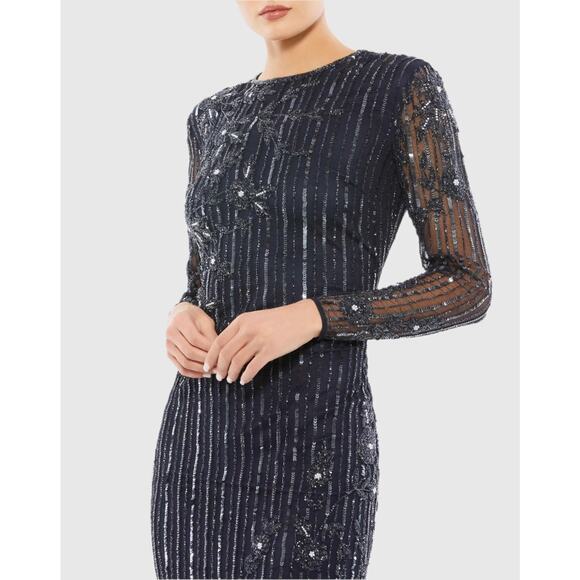 Mac Duggal 93626 Blue Size 12 Embellished Gown High Neck Illusion Long SleeveNWT - Picture 3 of 16